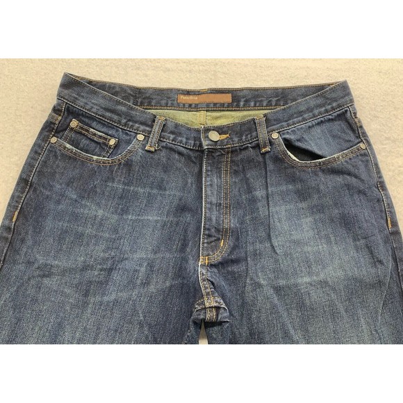 VTG Perry Ellis Denim Jeans Men's Size 34X30 Blue Factory Distressed Bootcut - Picture 10 of 16